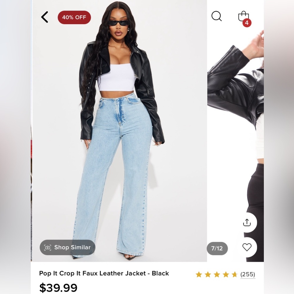 Fashion Nova Crop Leather Jacket-Silver Medium